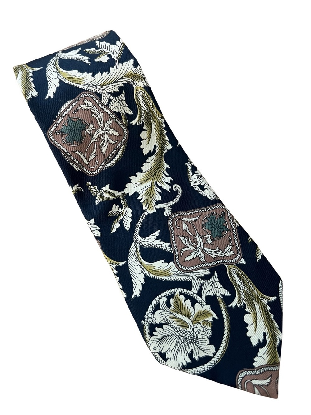 Oscar de la Renta Silk Tie Navy Paisley Scroll Floral Classic Mens Neck Tie